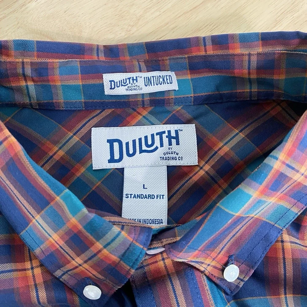 Duluth Shirt Men's Large Long Sleeve Blue Plaid Duluth‎ Untucked Nylon Stretch - Picture 8 of 12